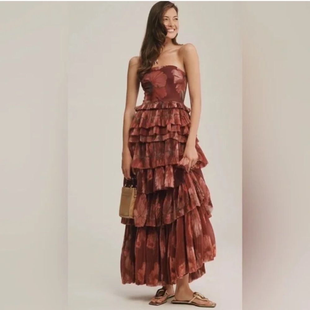 Anthropologie Hutch Brand Nalina Tiered Strapless Maxi Dress